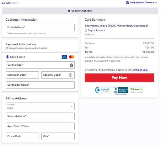 The Money Wave Checkout Page